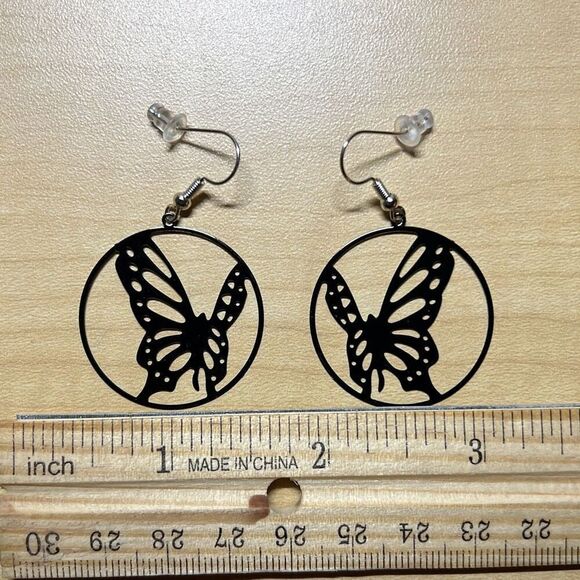Black Butterfly Silhouette Earrings - Picture 2 of 2